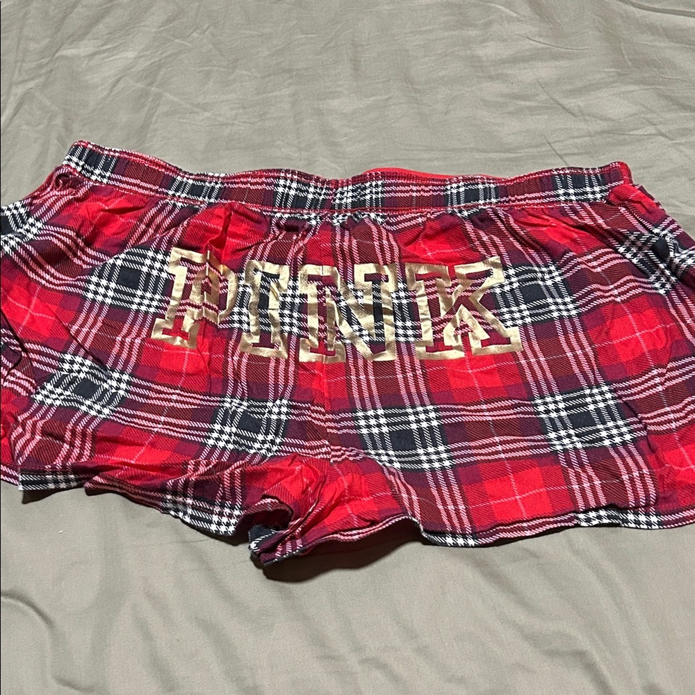 PINK Victoria's Secret Red and Black Plaid Pajama Shorts